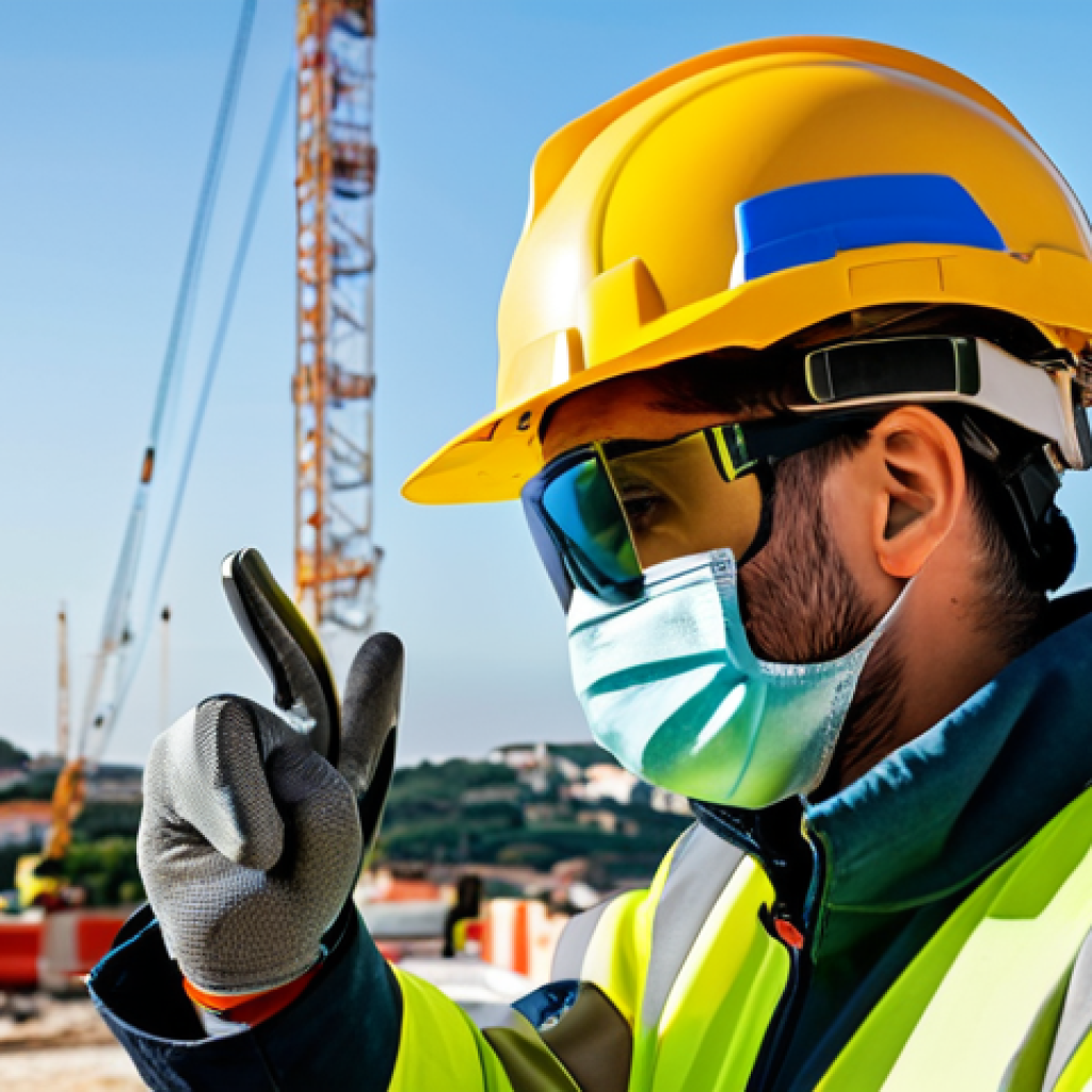 산업안전분야의 최신 안전 장비 트렌드 - Smart PPE in Action**

"A construction worker wearing high-tech, fully clothed safety gear (helmet w...