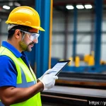 산업안전기사와 안전 감사 준비법 - A professional safety inspector in a modern Brazilian industrial factory wearing appropriate persona...